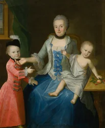 Portrait de Friederica Adolphina, comtesse de Schlieben, et de ses deux fils, Gotthelf Sigismund et Adolf Friedrich